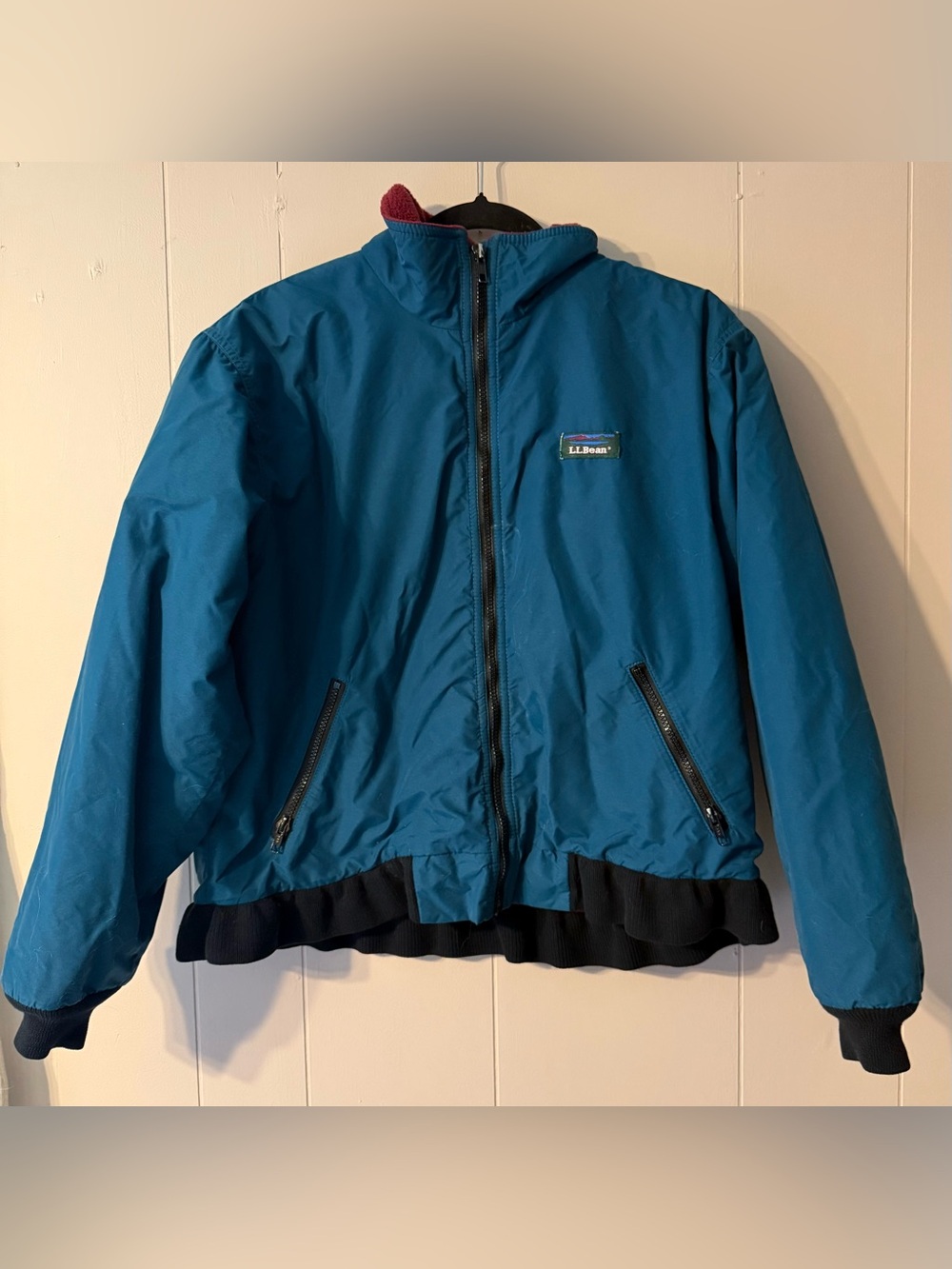Vintage L.L.Bean Made in USA Warm-Up Jacket Blue Red Fleece Lined 80s/90s
